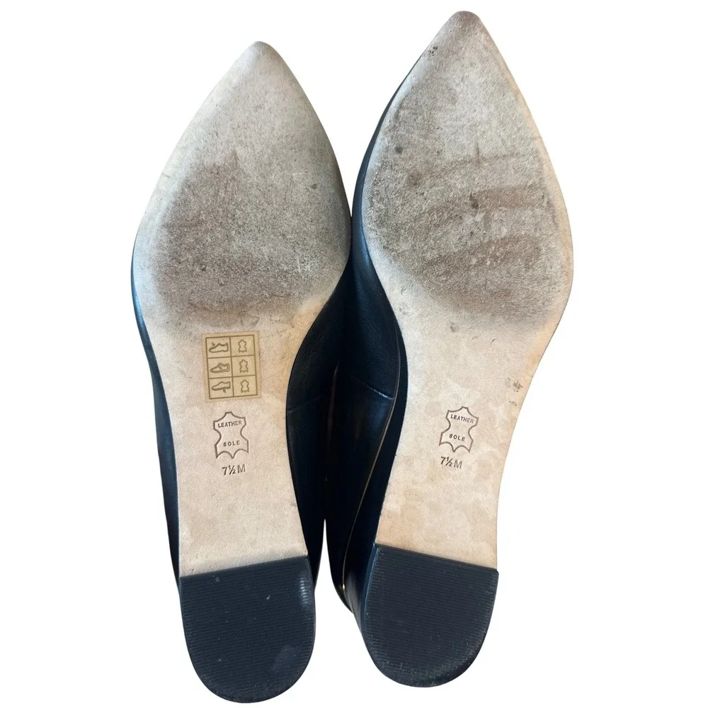 Tory Burch Gigi 55mm Wedge Pumps Black Leather Gold Logo Size 7.5